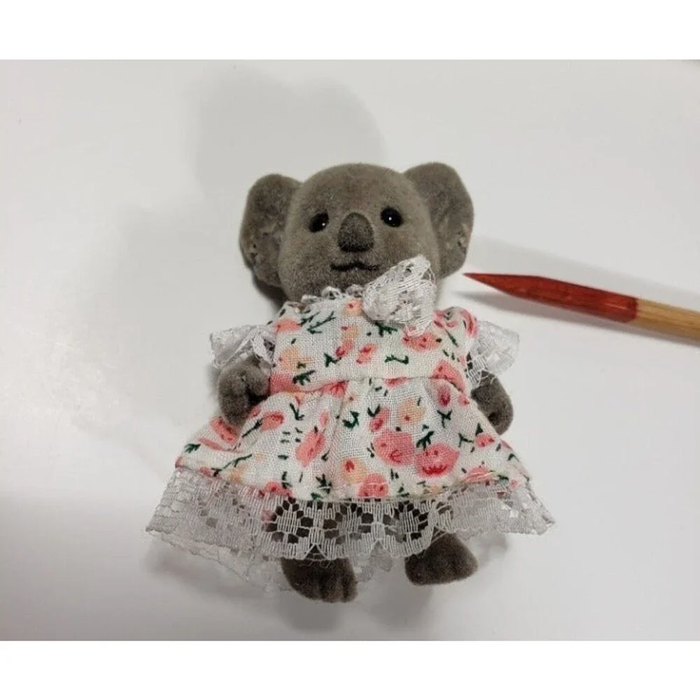 Vintage Flocked Koala Bear Family Lot 3 Mini Miniatures Dollhouse Figures Move